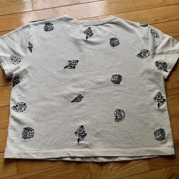 Maeve by Anthropologie Cream Seashell Embroidered Tee, Size Large - Picture 9 of 9
